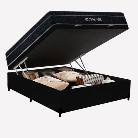 Cama Box com Baú Casal Royal Air Suede Preto com Colchão Molas Ensacadas Royal