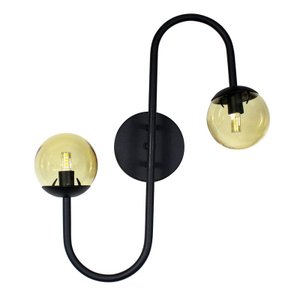 Arandela Retrô Senna Preta Globo Vidro Âmbar G9