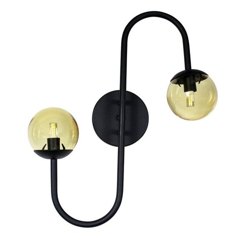 Arandela Retrô Senna Preta Globo Vidro Âmbar G9