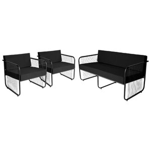 Conjunto 2 Poltronas e 1 Namoradeira para Sala de Estar Córdova em Aço Carbono e Fibra Sintética Ace