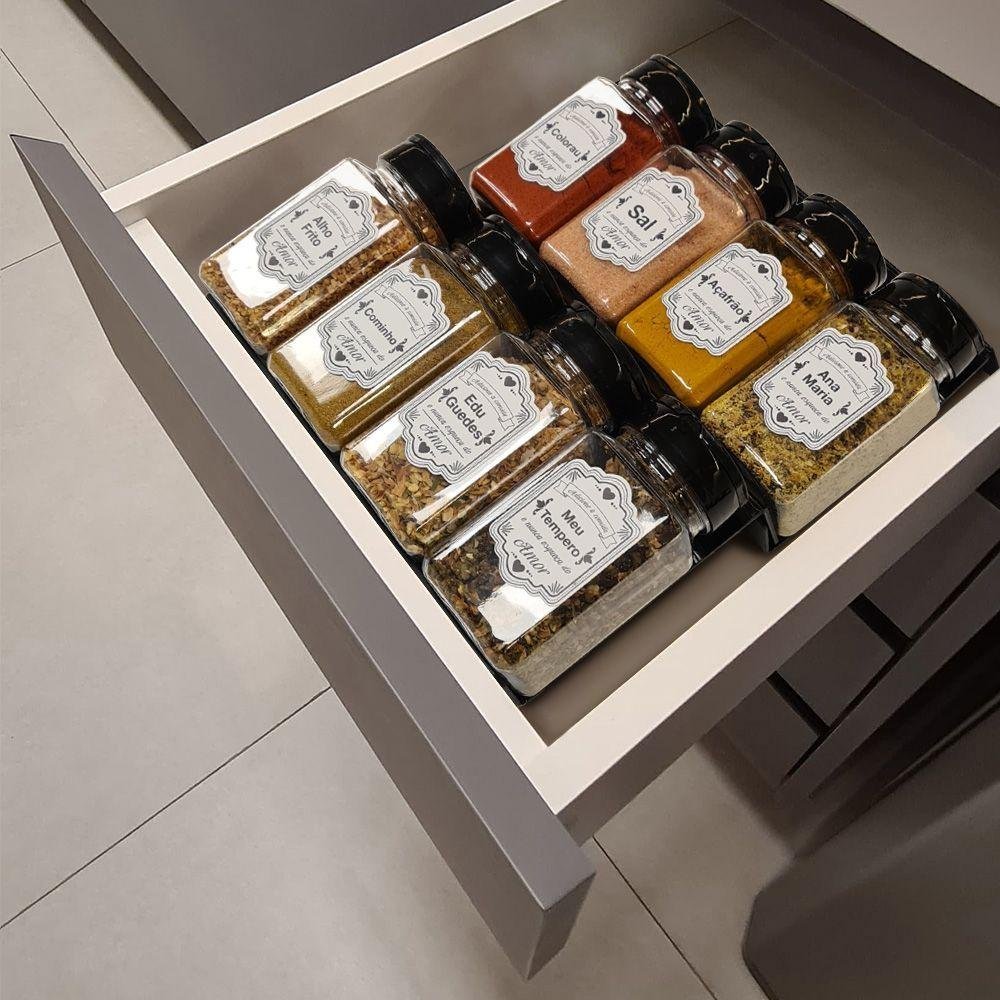 Kit 4 Suportes Acrílico Preto de Tempero 30 Rótulos 16 Potes - 3