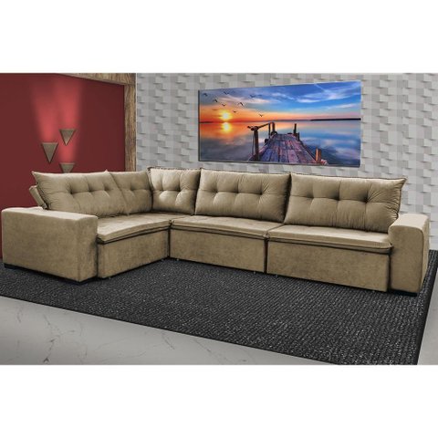 Sofa de Canto Retrátil e Reclinável com Molas Cama Inbox Oklahoma 3,45x2,41 ou 2,41x3,45 Castor