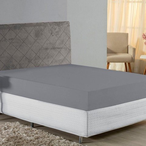 Lençol com Elástico Casal Nobre Viúva 1 Peça 30cm de Altura Malha 100% Algodão - Cinza