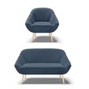 Ver imagem 1 de Kit 01 Namoradeira 02 Lugares e 01 Poltrona Giovana Suede Azul Marinho Pés Palito Natural - D'