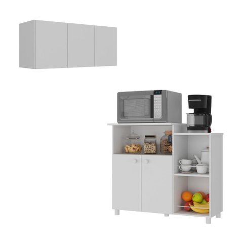 Kit Armário de Cozinha 3 Portas com Balcão Multiuso/fruteira Multimóveis Mp2237 Branco