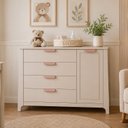 Ver imagem 1 de Comoda para Quarto Infantil 4 Gavetas Porta com Cabideiro Theo Bege/Areia/Rose