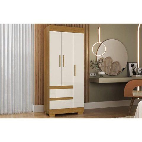 Guarda Roupa Solteiro 3 Portas e 2 Gavetas Maya Cinamomo/off White - Acp