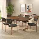 Ver imagem 1 de Conjunto Sala de Jantar Cannes 6 Lugares Tampo MDP com Cadeiras em Aço Rosê 170cm Móveis Carraro
