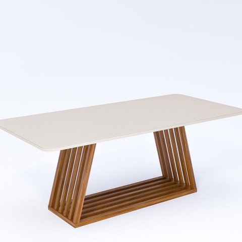 Mesa de Jantar Pitaia Natuame em Madeira Tauari com Tampo de Vidro 210cm Marrom/Off White