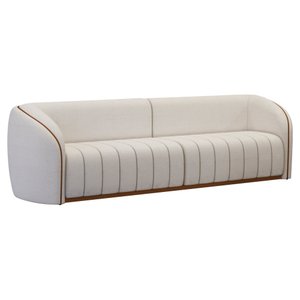 Sofá 332cm 4 Lugares Bipartido West Pu Caramelo| Linho Alto Relevo Off White - Sallar Home