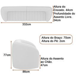 Sofá 332cm 4 Lugares Bipartido West Courino Caramelo| Linho Alto Relevo Off White - Sallar Home - 5