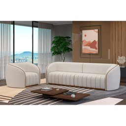 Sofá 332cm 4 Lugares Bipartido West Courino Caramelo| Linho Alto Relevo Off White - Sallar Home - 2