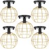 5 Lustres Teto Plafon Industrial Aramado Globo Dourado Retrô Luminária Vintage Preto Agp Ilumini - 1