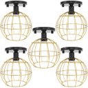 Ver imagem 1 de 5 Lustres Teto Plafon Industrial Aramado Globo Dourado Retrô Luminária Vintage Preto Agp Ilumini