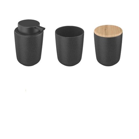Kit para Banheiro em Cerâmica ou 3 Peças Linha Osaka - Preto Marmorizado