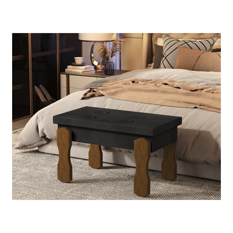 Puff, Banqueta, Recamier Captone Madri Pés de Madeira 0,80 Cor Preto - Comprar Moveis em Casa Puff, Banqueta, Recamier Captone Madri Pés de Madeira 0,80 Cor Preto - Comprar Moveis em Casa
