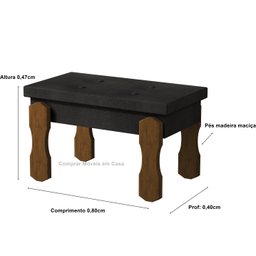 Puff, Banqueta, Recamier Captone Madri Pés de Madeira 0,80 Cor Preto - Comprar Moveis em Casa - 2