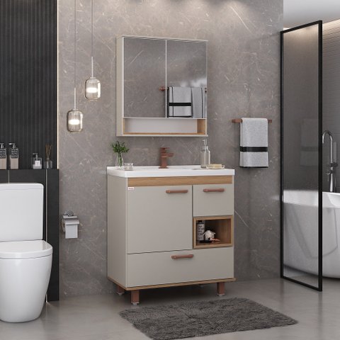 Conjunto Mariana 78cm C/pés e Lavatório Patinada - Fabribam