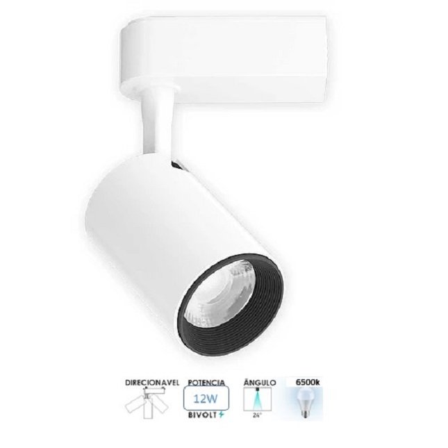 Kit Trilho 1 Metro Branco Eletrificado Com 3 Spot Led 12W 6500K - 6