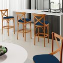 Ver imagem 2 de Kit 06 Banquetas Altas Cozinha Bancada Bar Sala Jantar Estofada Ávila L02 Suede Azul Marinho - Lyam