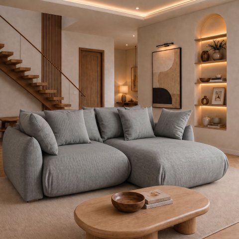 Sofá Cama Modular Orgânico Retrátil 4 Lugares com Almofadas 280cm Malibu