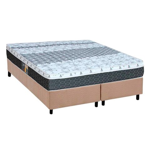 Cama Box King: Colchão Molas Castor Bonnel System Class + Base CRC Suede Bege(193x203)