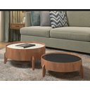 Ver imagem 2 de Conjunto Mesa de Centro Anna Redonda Lamina de Madeira Tampo com Vidro 60cm e 50cm