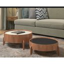Ver imagem 2 de Conjunto Mesa de Centro Anna Redonda Lamina de Madeira Tampo com Vidro 60cm e 50cm