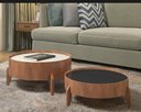 Ver imagem 2 de Conjunto Mesa de Centro Anna Redonda Lamina de Madeira Tampo com Vidro 60cm e 50cm