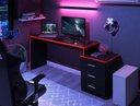 Ver imagem 4 de Mesa Gamer Valência Preto Trama Vermelho com Plataforma Lateral 3 Gavetas Mdp
