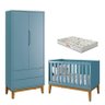 Berço Americano e Guarda Roupa 2 Portas New Classic Azul com Pés Madeira e Colchão Gazin – Reller - 1