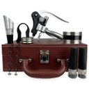 Ver imagem 2 de Abridor de Vinho Saca Rolha Profissional + Acessórios Premium - Maleta Couro Marrom