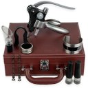 Ver imagem 1 de Abridor de Vinho Saca Rolha Profissional + Acessórios Premium - Maleta Couro Marrom