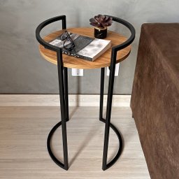Mesa Lateral Rústica Ferro Mdf Preta - 2