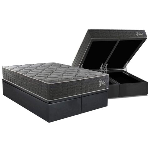Cama Box Baú Queen + Colchão Anatômico Kappesberg D40 Grise + Base Crc Corano Gray