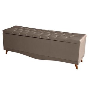Recamier Calçadeira Baú Barcelona King 195 Cm Botão Encapados Pés Palito Suede Capuccino do Lar Móve