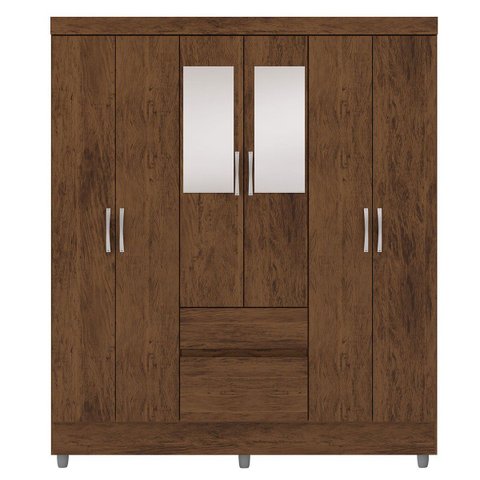 Guarda-roupa Casal 6 Portas 2 Gavetas com Espelho Ideval Imbuia Rústico