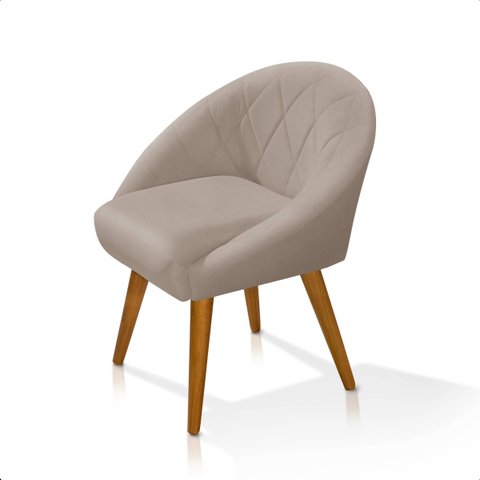 Poltrona Sala Decorativa Louis Corino Bege Pés Palito Castanho