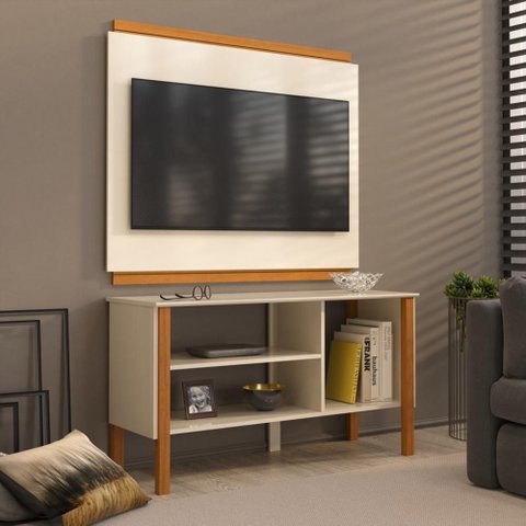 Rack com Painel para Tv até 40 Polegadas Fit 90cm - Vianossa - Off White e Cedro