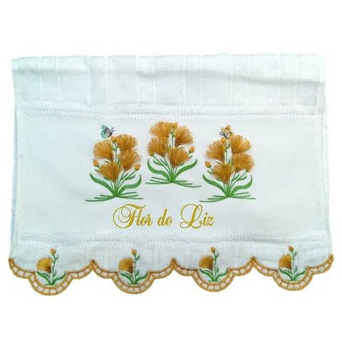 Toalha Bordada Lavabo De Mão Flores em Alto Relevo. Dohler Artesanalle Branco