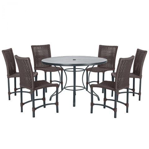Mesa Ascoli 120 Cm com 6 Cadeiras Cannes de Alumínio, Pintura Preta e Trama Tela de Corda Náutica