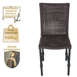 Mesa Ascoli 120 Cm com 6 Cadeiras Cannes de Alumínio, Pintura Preta e Trama Tela de Corda Náutica - 4