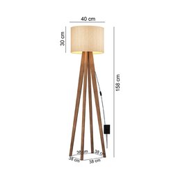 Luminária Luxo Abajur de Chão 4 Pés em Madeira Safira com Cúpula Palha - 3