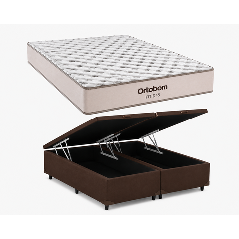Cama Box Bau Casal Bipartido Marrom Colchão Fit D45 Espuma 138x188 - Ortobom