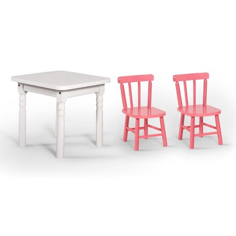 Conjunto Mesinha Infantil Branca com 2 Cadeiras Kids Rosa - Straub Web