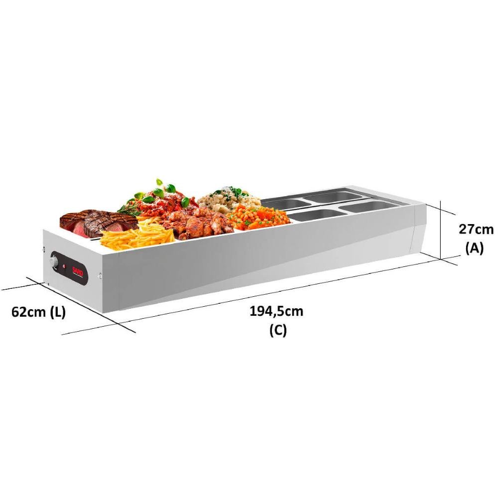 Self Service 10 Cubas Buffet de Mesa Térmico Aquecido 220v com Tampa Saro - 3