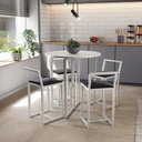 Ver imagem 1 de Conjunto Mesa Redonda Branca 4 Cadeiras Pequena Estofado Industrial White