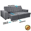 Ver imagem 4 de Sofá 4 Lugares Itália Plus Cinza 2,60m Retrátil, Reclinável com 2 Puffs