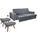 Ver imagem 1 de Sofá 4 Lugares Itália Plus Cinza 2,60m Retrátil, Reclinável com 2 Puffs