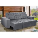 Ver imagem 2 de Sofá 4 Lugares Itália Plus Cinza 2,60m Retrátil, Reclinável com 2 Puffs